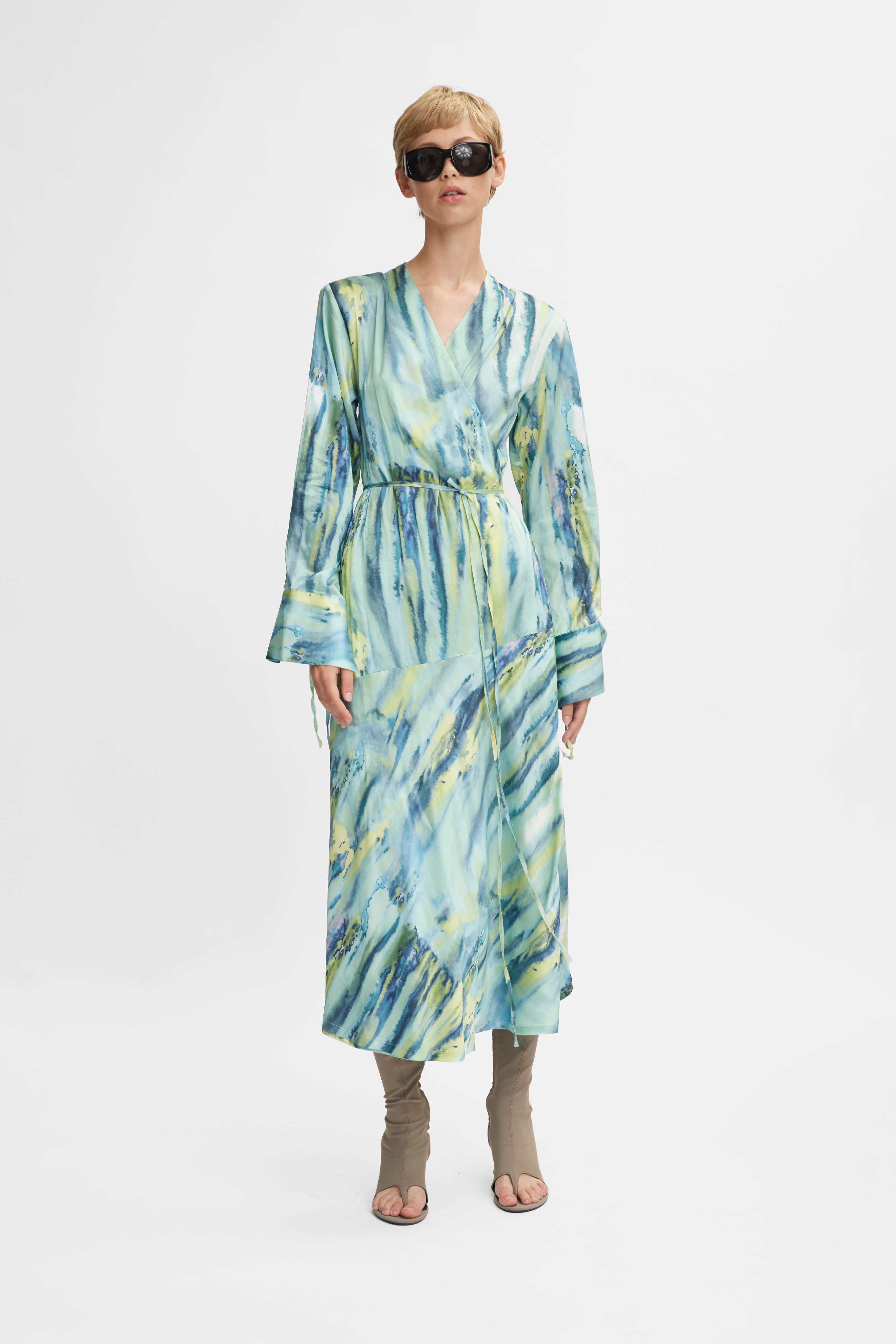 WaleryGZ P Wrap Dress - Green Aqua Art