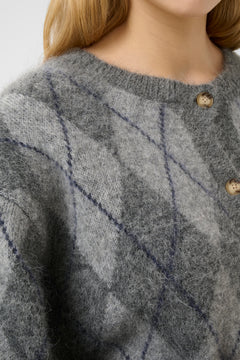 Gzsasi Cardigan - Check Dark Grey/Grey/Blue Comb