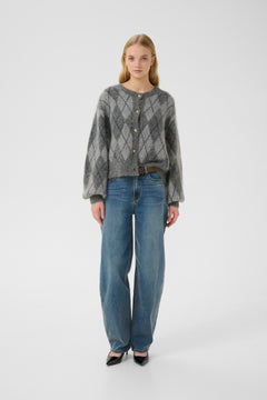 Gzsasi Cardigan - Check Dark Grey/Grey/Blue Comb