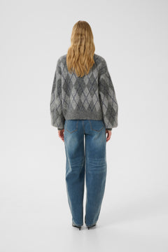 Gzsasi Cardigan - Check Dark Grey/Grey/Blue Comb
