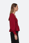 Regina Seersucker L/Slv Top - Red