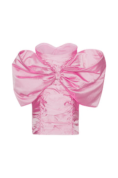 Sheer Satin Bow Dress - Cameo Pink