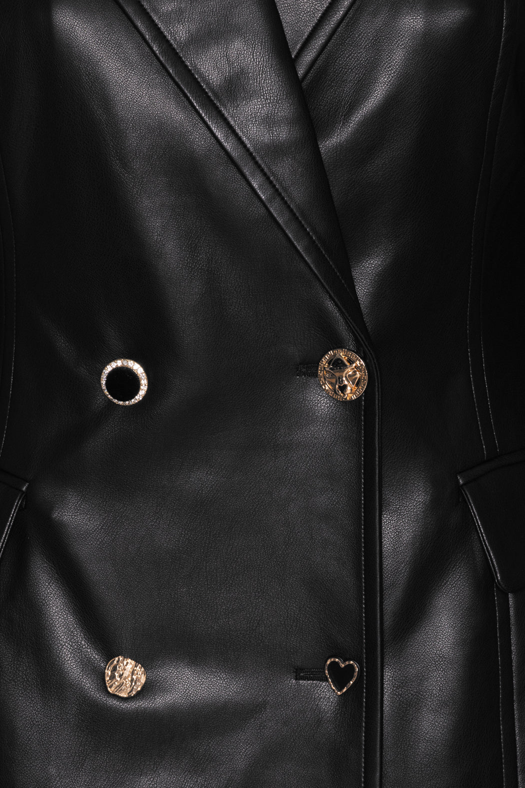 Embellished Button Coat - Black