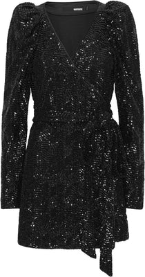Sequins Mini Wrap Dress - Black