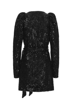 Sequins Mini Wrap Dress - Black