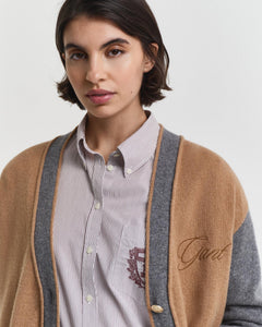 GANT Varsity V-Neck Cardigan - Whiskey Brown