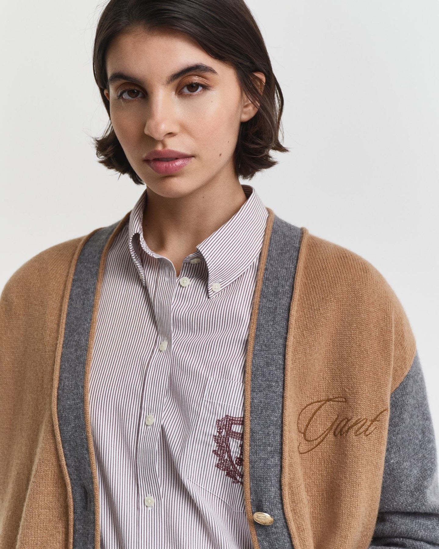 Gant Varsity V-Neck Cardigan - Whiskey Brown