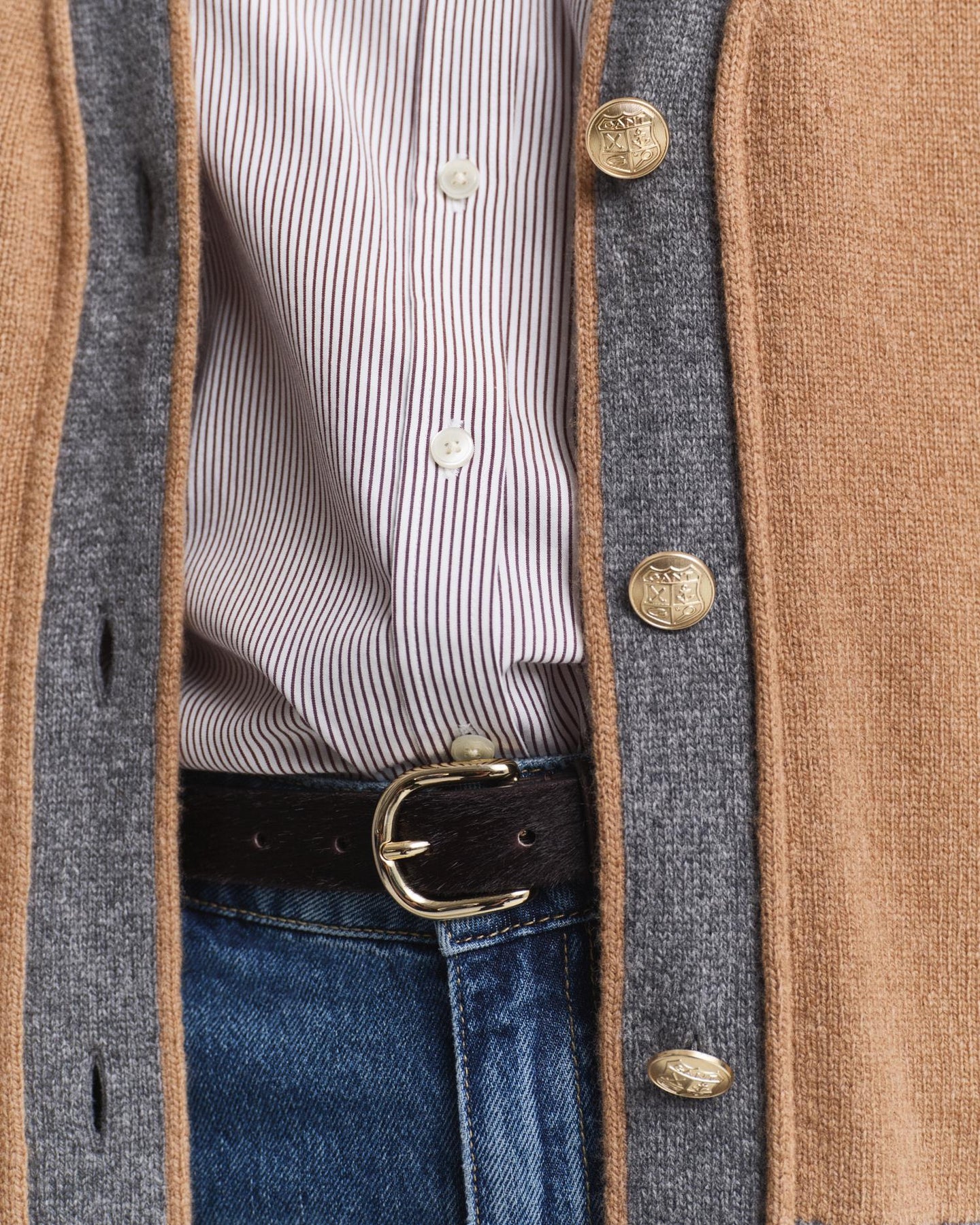 Gant Varsity V-Neck Cardigan - Whiskey Brown