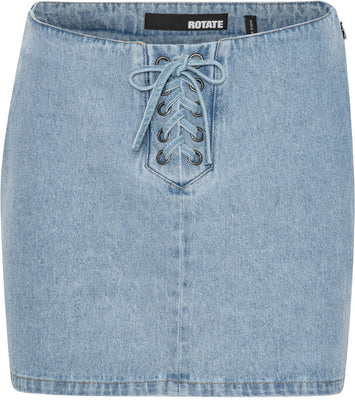 Denim Laced Mini Skirt - Light Blue Denim