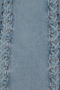 Denim Laced Mini Dress - Light Blue Denim