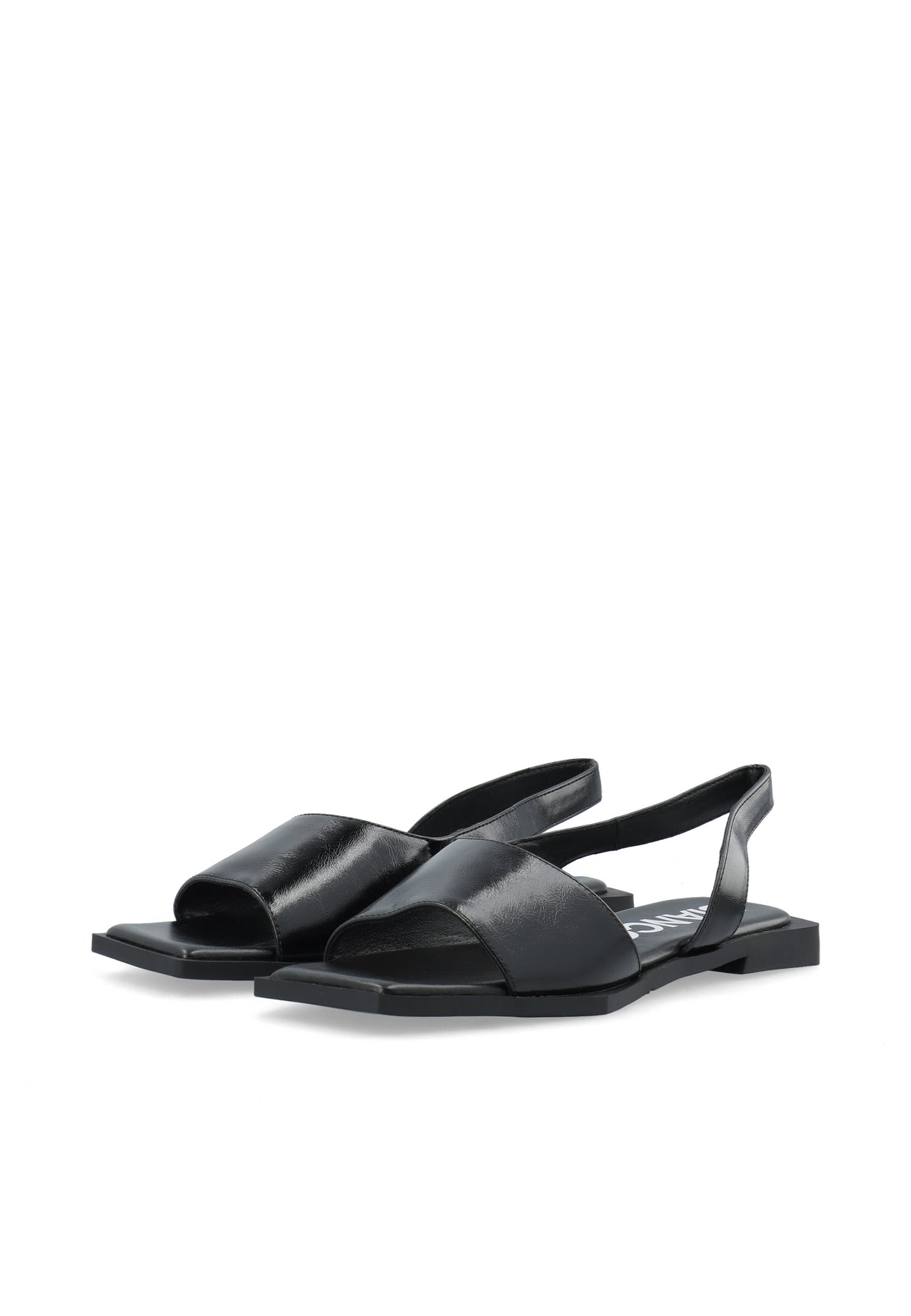 Biayve Square Slingback Sandal Faux Leather - Shiny Black