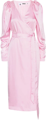 Satin Midi Wrap Dress - Blushing Bride