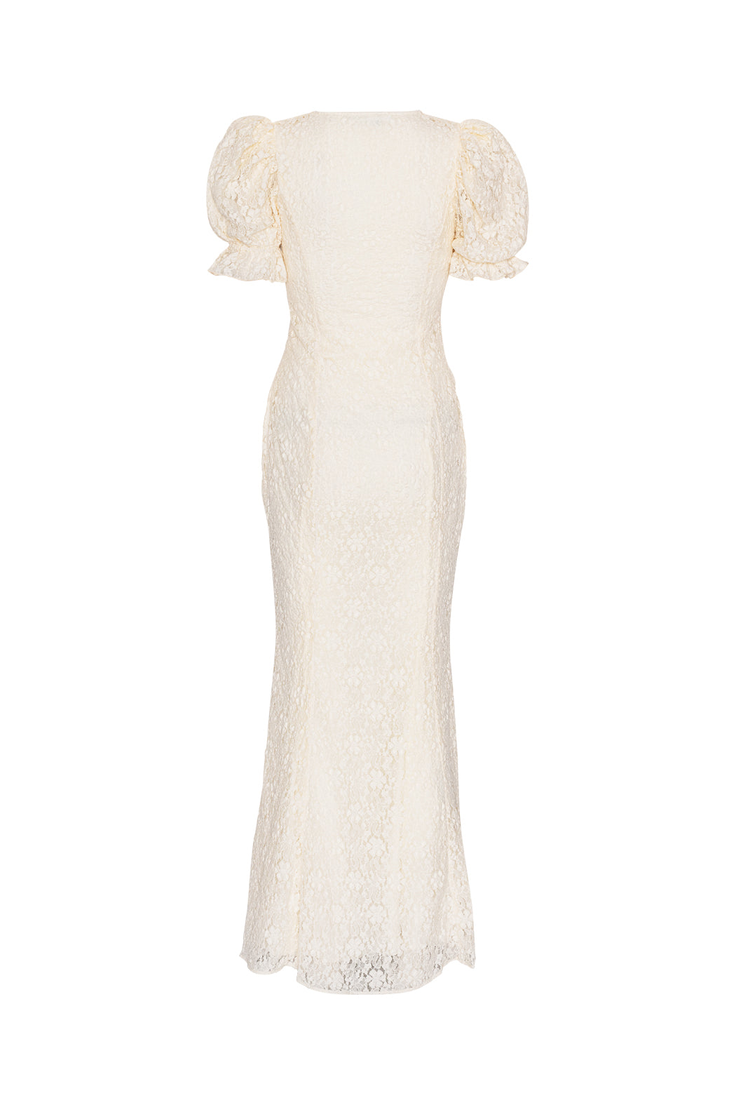 Lace Puffy Maxi Dress - Egret