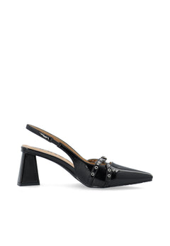 Biamaralyn Buckle Slingback Faux Leather - Black Patent