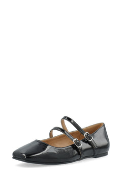 Biarose Karré Double Mary Jane Flat Faux Leather - Black Patent