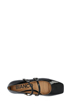 Biarose Karré Double Mary Jane Flat Faux Leather - Black Patent