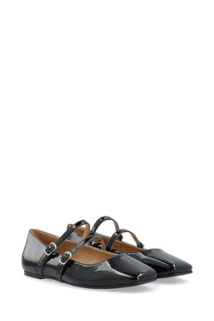 Biarose Karré Double Mary Jane Flat Faux Leather - Black Patent