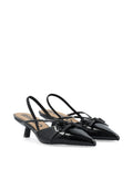 Biakristin Kitten Heel Bow Slingback Faux Leather - Black Patent