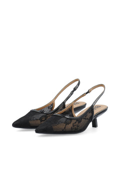 Biakristin Kitten Heel Slingback Mesh - Black Lace