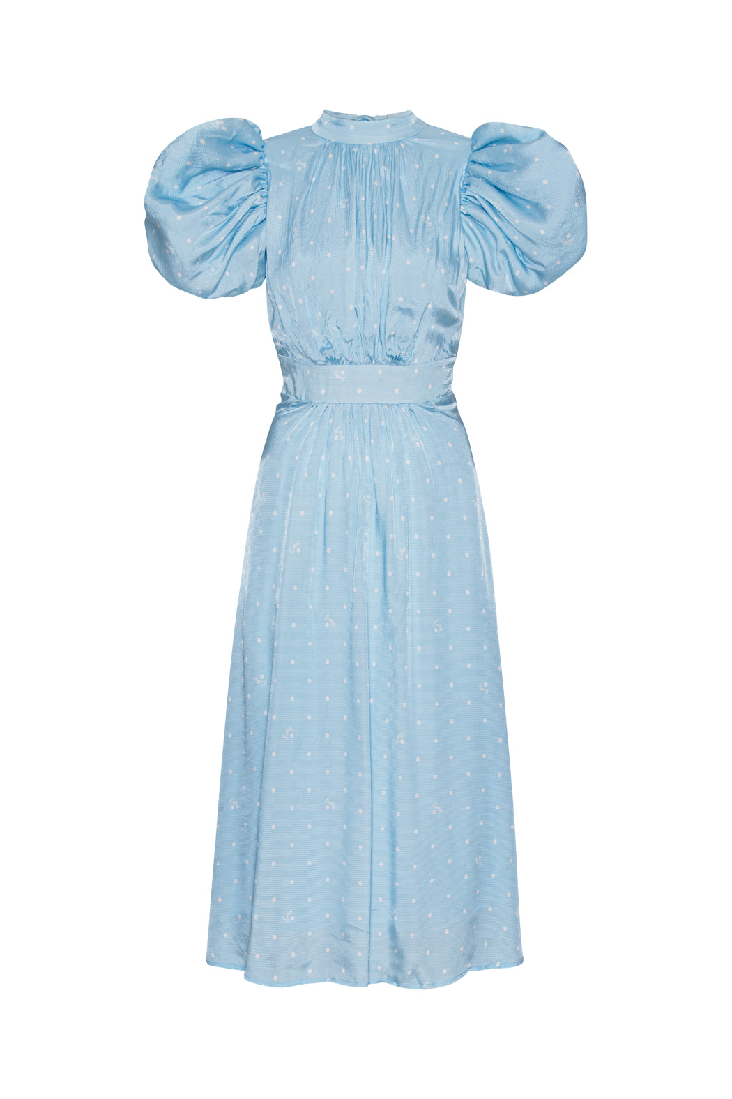 Textured Midi Puffy Dress - Oval Polka Dot / Cool Blue Comb