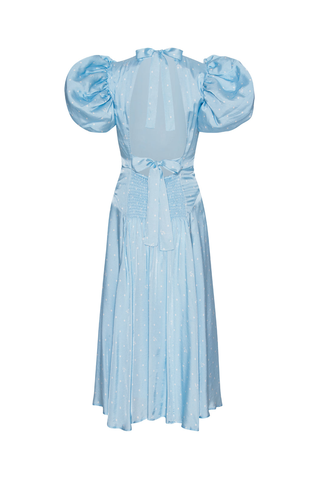Textured Midi Puffy Dress - Oval Polka Dot / Cool Blue Comb