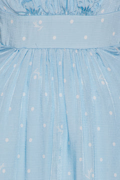 Textured Midi Puffy Dress - Oval Polka Dot / Cool Blue Comb