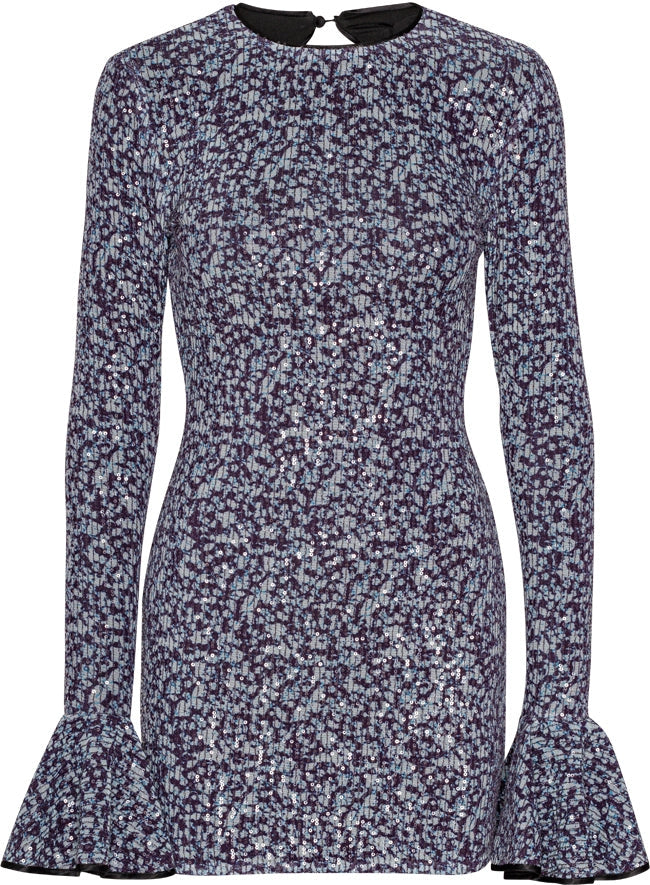 Mini Sequin Dress - Vibrant Floral Outline / Purple Pennant Comb.
