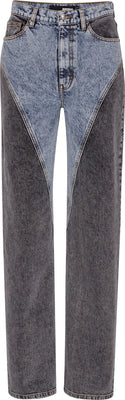 Straight Patchwork Jeans - Medium Blue