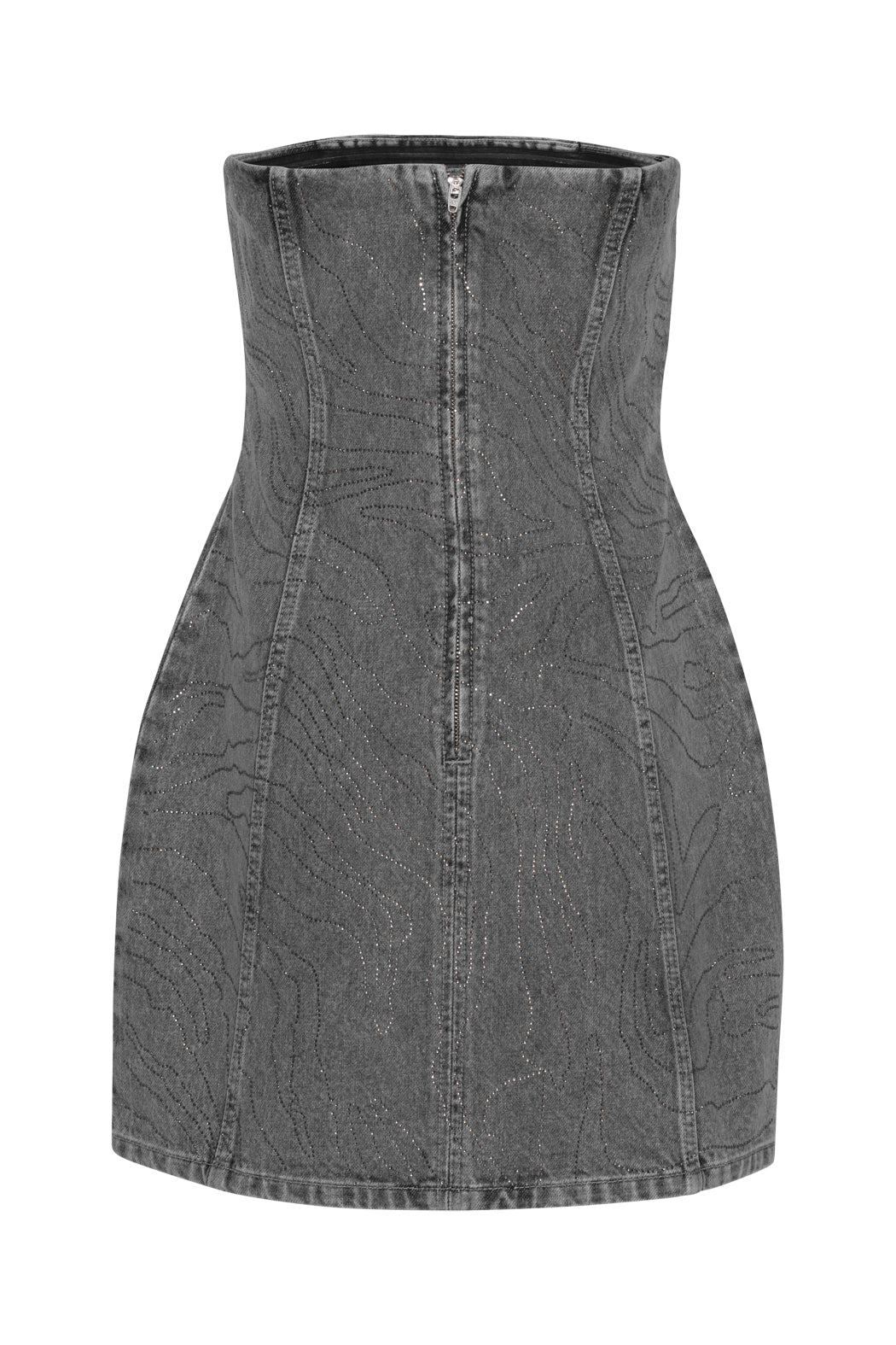 Rhinestone Denim Dress - Grey Denim