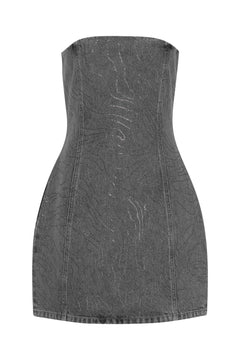 Rhinestone Denim Dress - Grey Denim