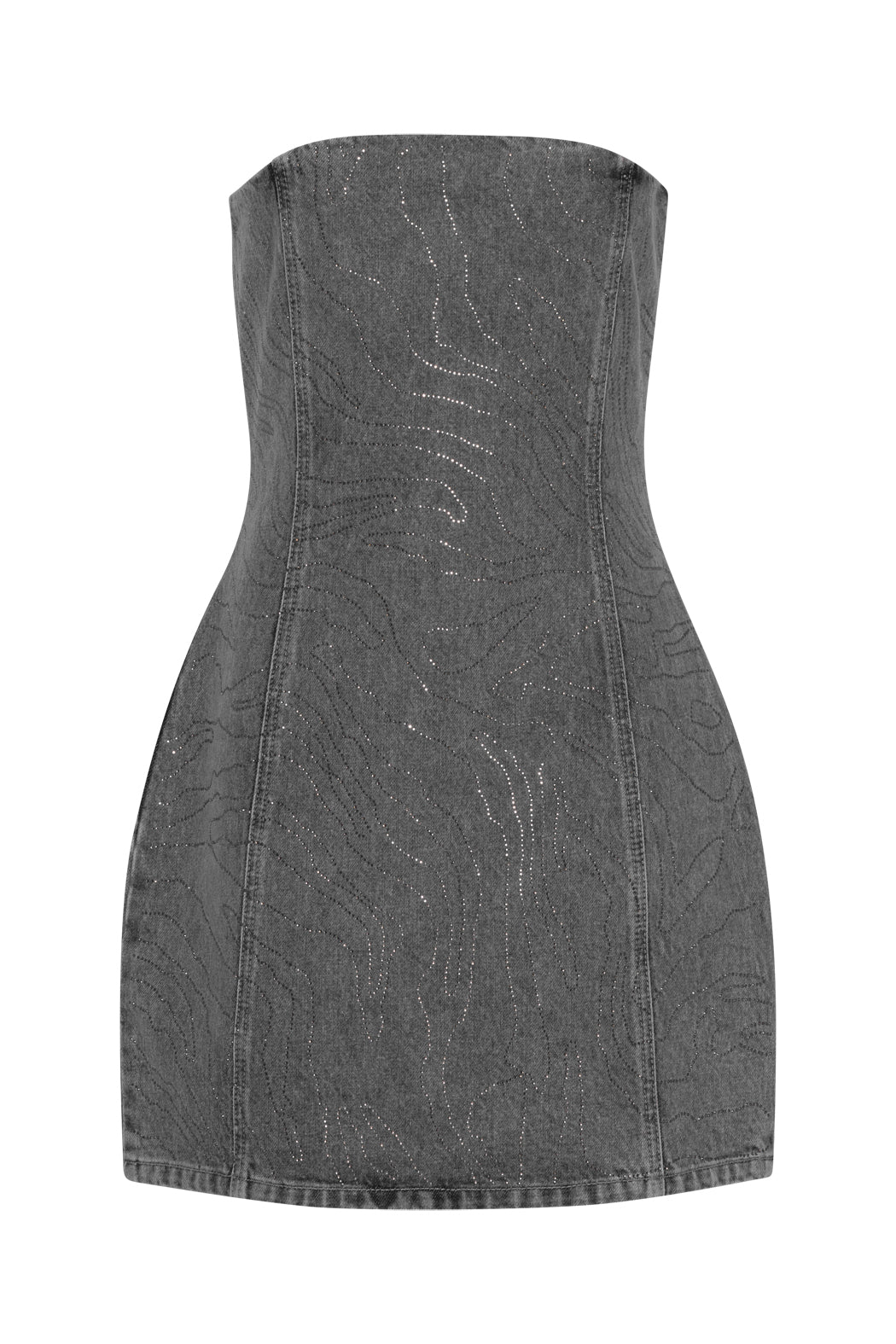 Rhinestone Denim Dress - Grey Denim