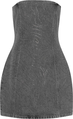 Rhinestone Denim Dress - Grey Denim