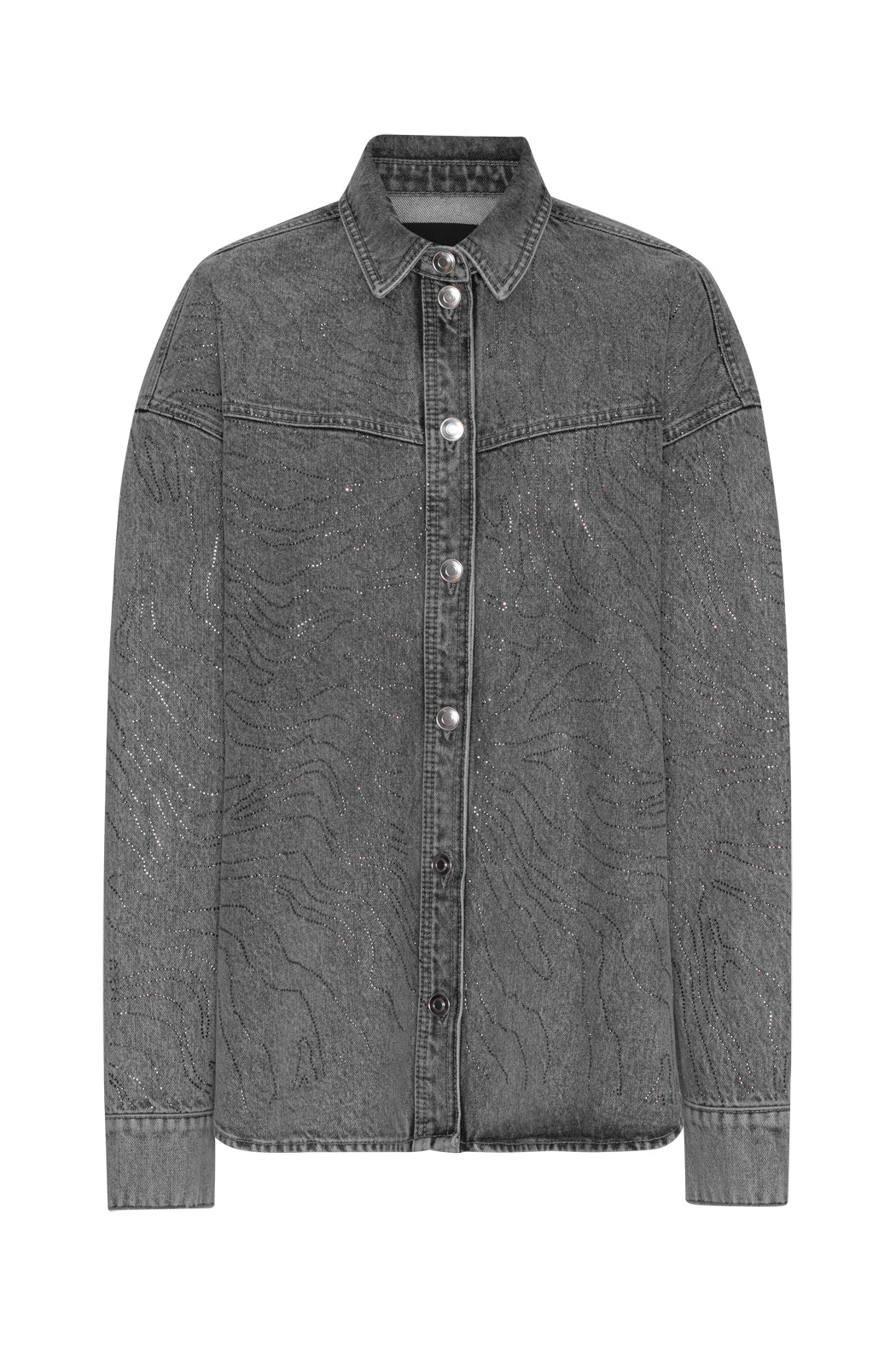 Rhinestone Denim Shirt - Grey Denim