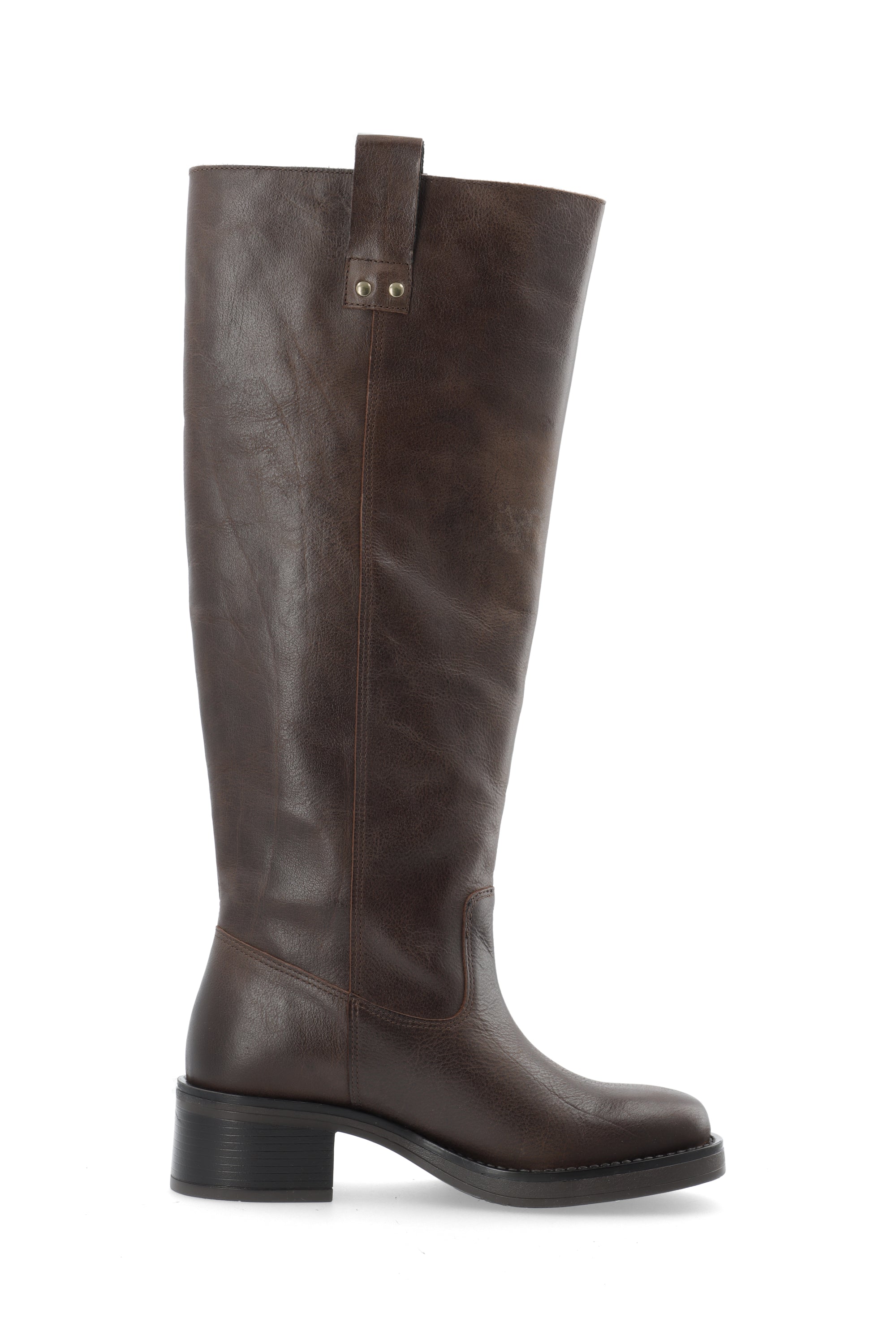 Biamary Knee High Pull On Boot Pull Up Leather - Brown
