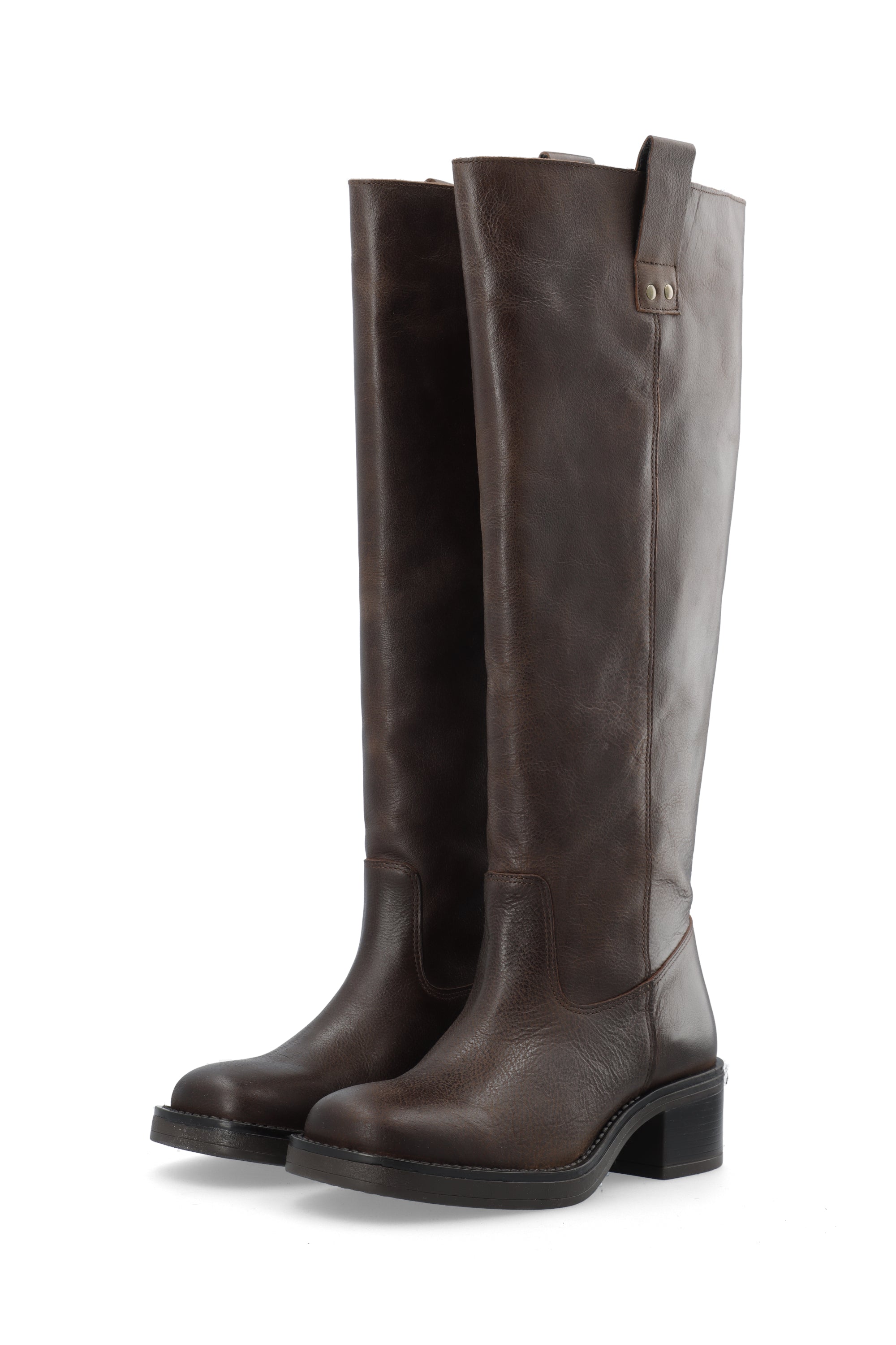 Biamary Knee High Pull On Boot Pull Up Leather - Brown