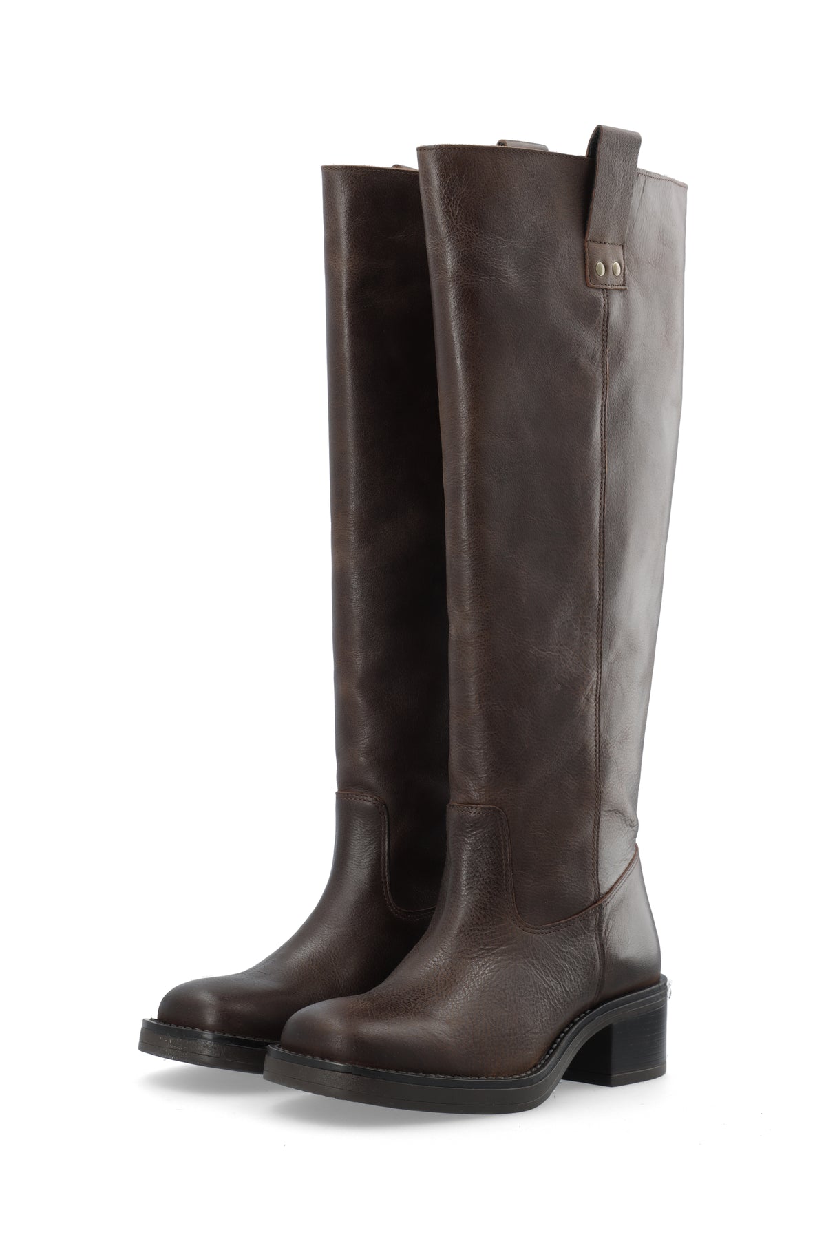Biamary Knee High Pull On Boot Pull Up Leather - Brown
