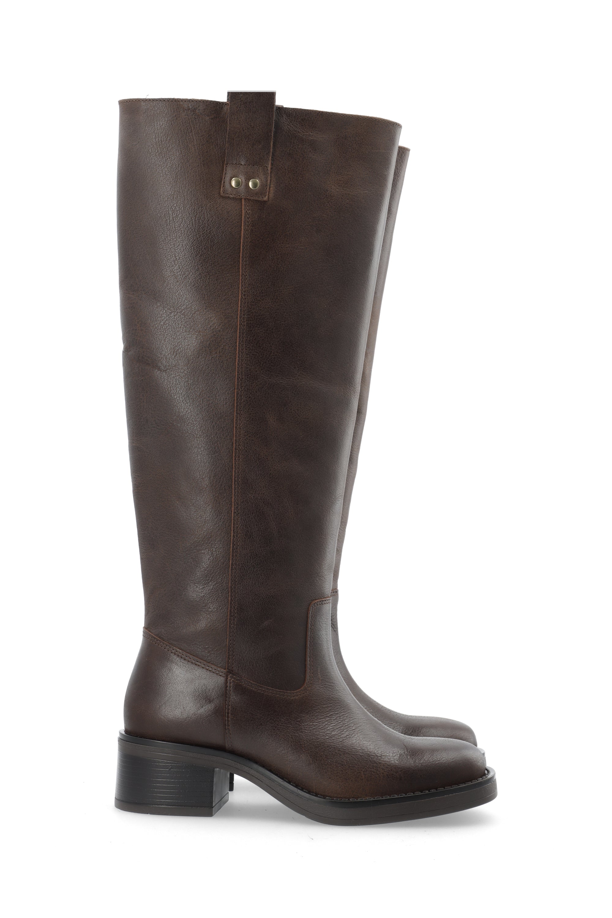 Biamary Knee High Pull On Boot Pull Up Leather - Brown