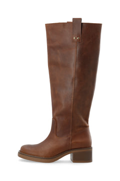 Biamary Knee High Pull On Boot Pull Up Leather - Cognac