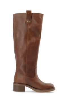 Biamary Knee High Pull On Boot Pull Up Leather - Cognac