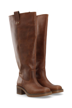 Biamary Knee High Pull On Boot Pull Up Leather - Cognac