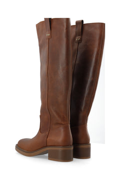 Biamary Knee High Pull On Boot Pull Up Leather - Cognac