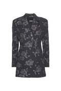 3D Flower Blazer Dress - Gray Pinstripe