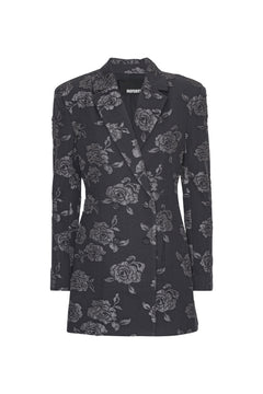 3D Flower Blazer Dress - Gray Pinstripe