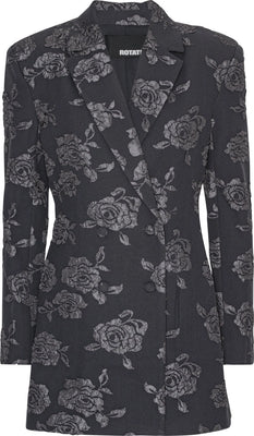 3D Flower Blazer Dress - Gray Pinstripe