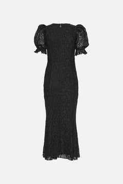 Lace Puff Sleeve Maxi Dress - Black