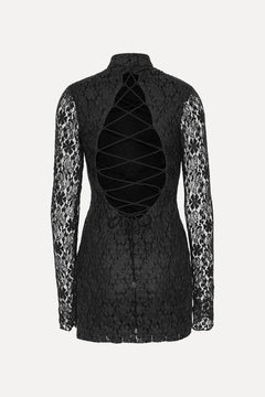 Lace Mini Ls Dress - Black