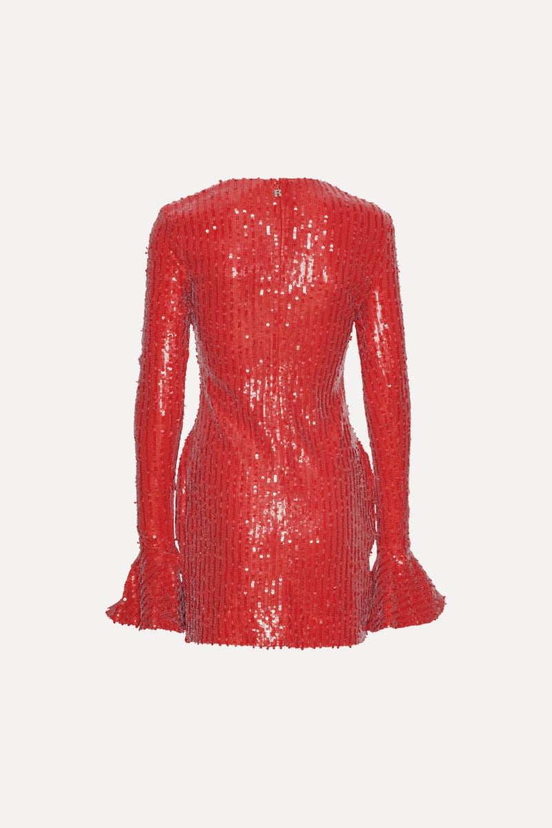 Sequins Ls Mini Dress - Racing Red