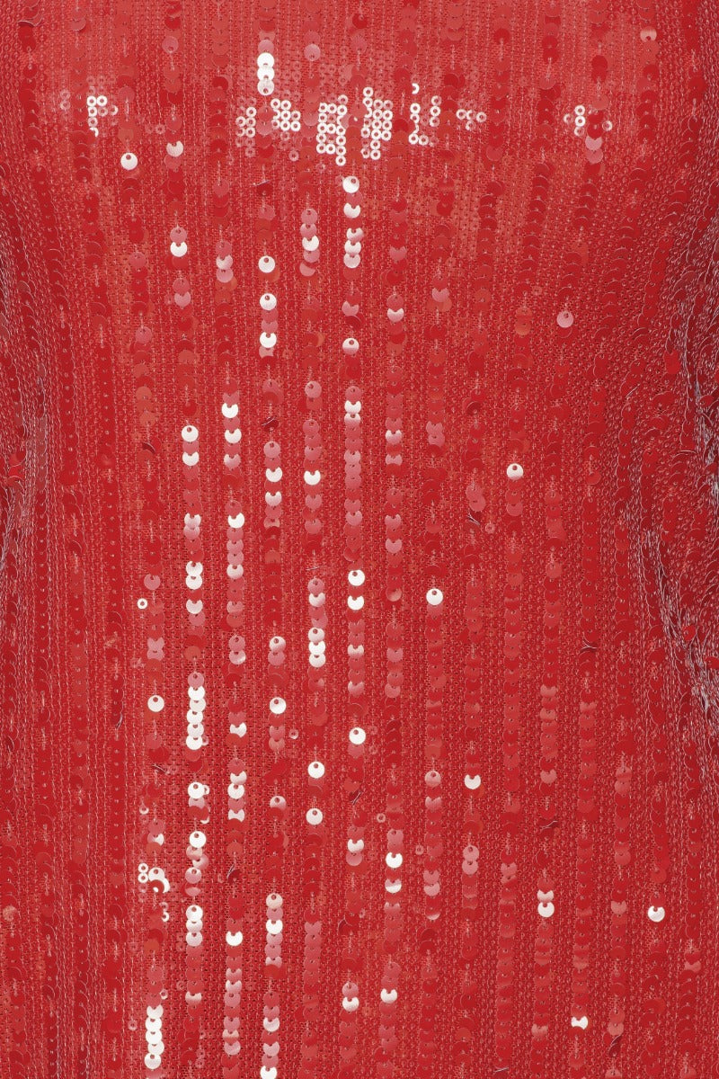 Sequins Ls Mini Dress - Racing Red