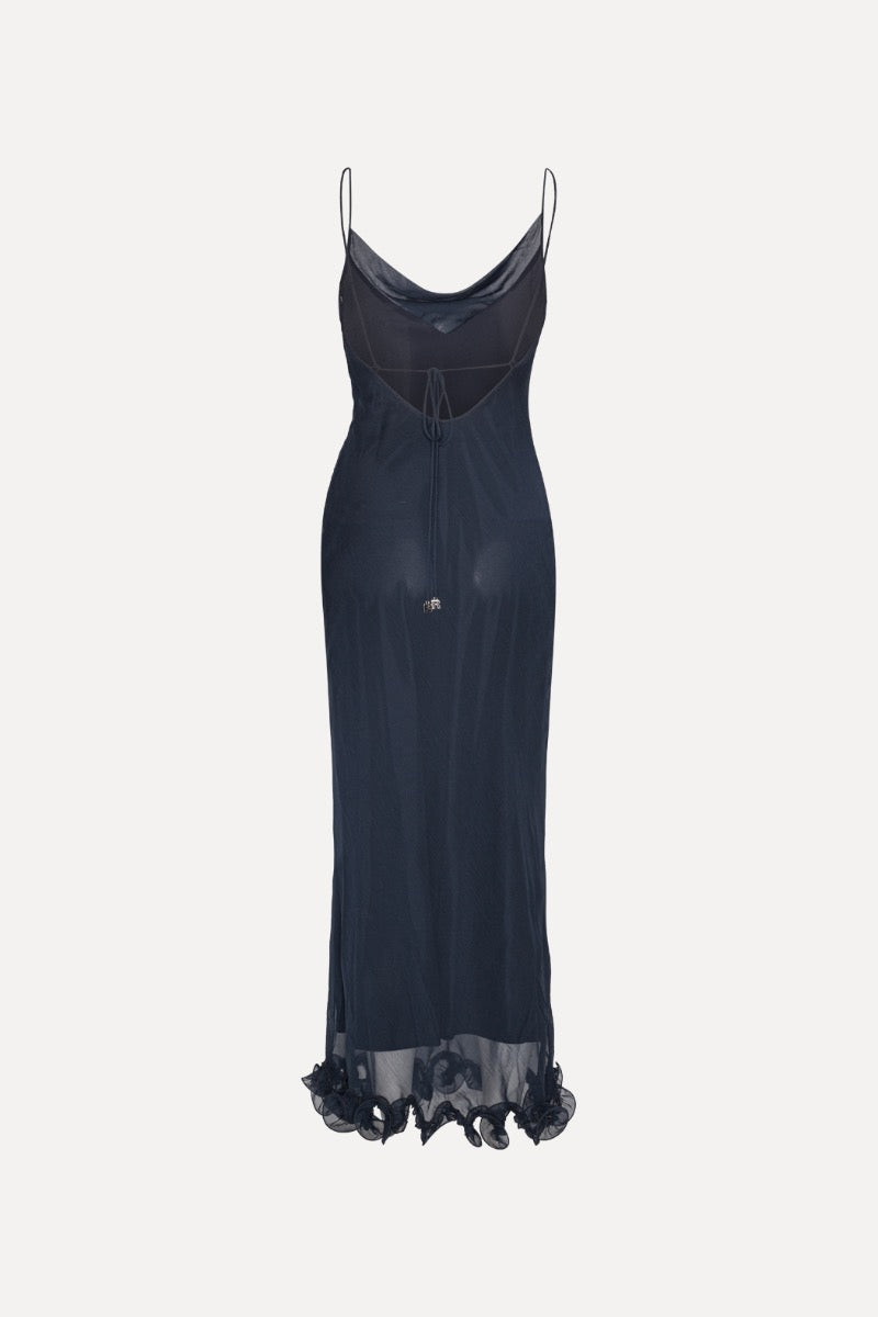 Chiffon Ruffle Slip Dress - Sky Captain (Dark Blue)