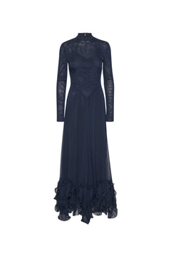 Chiffon Maxi Ruffle Dress - Sky Captain (Dark Blue)